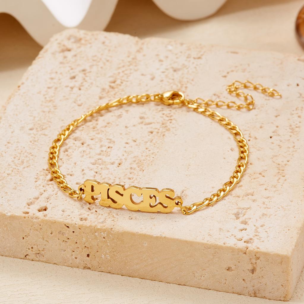Stainless Steel 12 Constellation Bracelets for Women Men High Quality Letters Zodiac Cuban Chain Bracelet Jewelry Birthday Gift