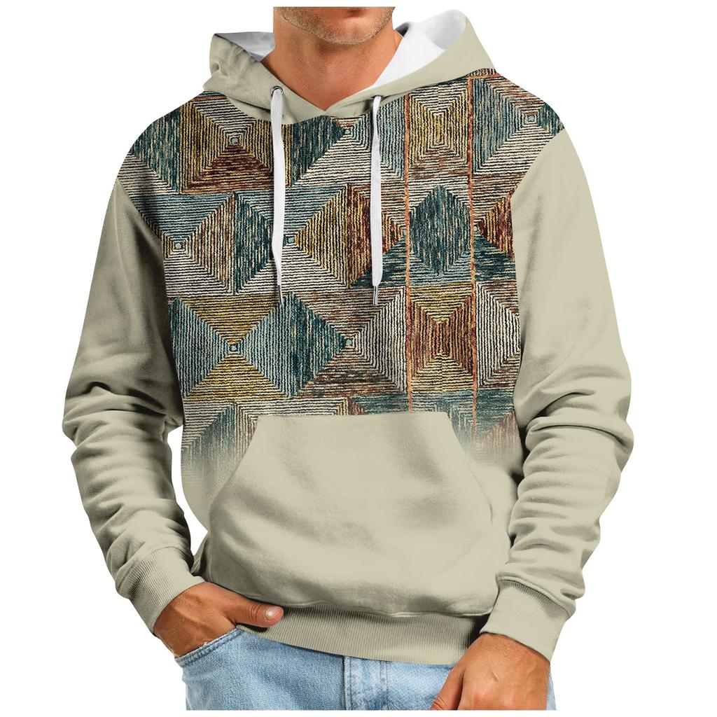 Осенний мужской свитер с большим капюшоном и цифровым принтом, новый большой базовый свитер