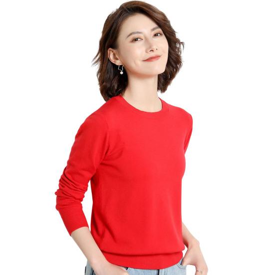 Женские зимние топы, однотонные, с круглым вырезом, с длинным рукавом, свитер, свободный