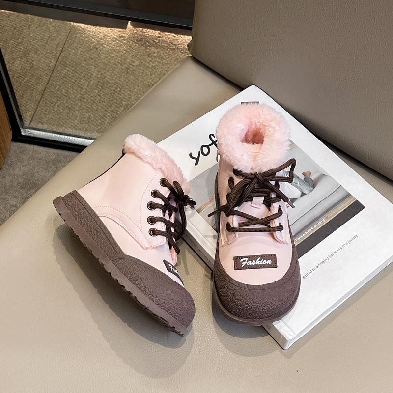 Girl Snow Boots Winter Warm Versatile Children Fashion Beige Ankle Boots Plush Causal Kids Outdoor Cotton Boots 2024 Trend New