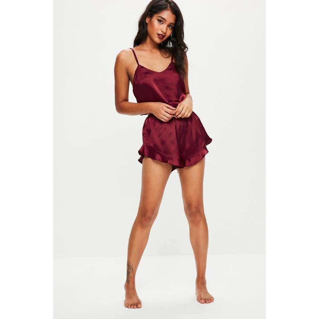 Атласные шорты Пижамный комплект Бордово-красный