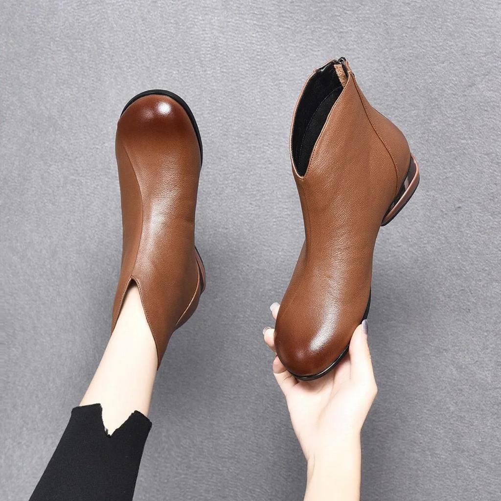 Fashion 2024 New Autumn Winter Warm Plush Low Heel Booties Women Fashion Ladies Ankle Boots Soft Sole Female Leather Short Boot Footwear