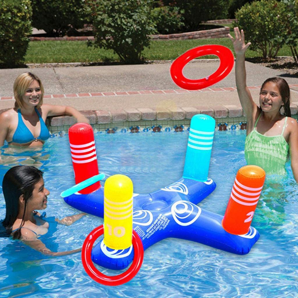 Надувной бассейн, игра в метание колец, поплавки, игрушки, игровой набор с 4 обручами и надувной водой