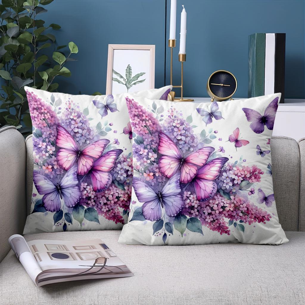 1 pieces -2D flat printing Lilac And Butterfly Patterned Decorative Throw Pillows Polyester pillowcase, sofa cushion cov