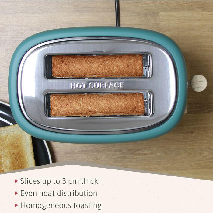 Nordic Grille Pain 2 Fentes, Tranches Larges, 6 Niveaux De Dorage, Décongélation Briebe TA1166GRE 870W Vert 03998