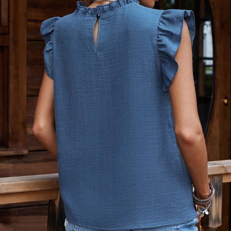 New Summer Tops Women Vintage Casual Loose Blouses for Women Elegant Pleated Ruffled Short Sleeve Shirt Woman Fashion Solid Pullover Blouse 26597