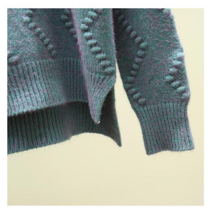 Высокий воротник и лацканы Женский толстый свитер Осень и зима Разрез по низу Длинный свободный пуловер Вязаный свитерjavascript: