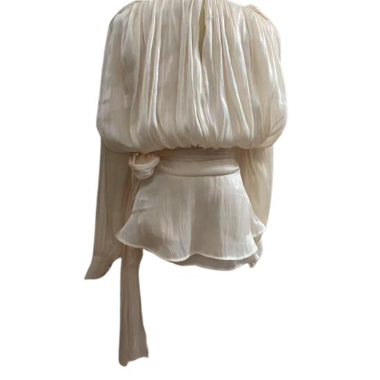 Женское мини-платье с оборками и V-образным вырезом, длинными рукавами, со шнуровкой и шортами, летнее плиссированное короткое платье