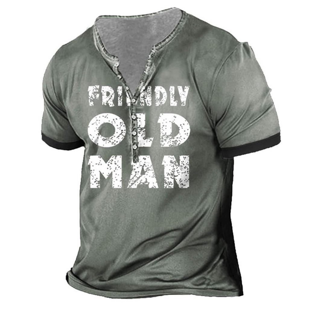 Мужская футболка с принтом на открытом воздухе, свободный топ с короткими рукавами на пуговицах в стиле ретро