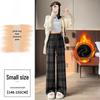 Women's Retro High-Waist Wool Plaid Pants - Contrast Color, Wide-Leg, Floor-Length, Velvet-Lined for Autumn/Winter 2024