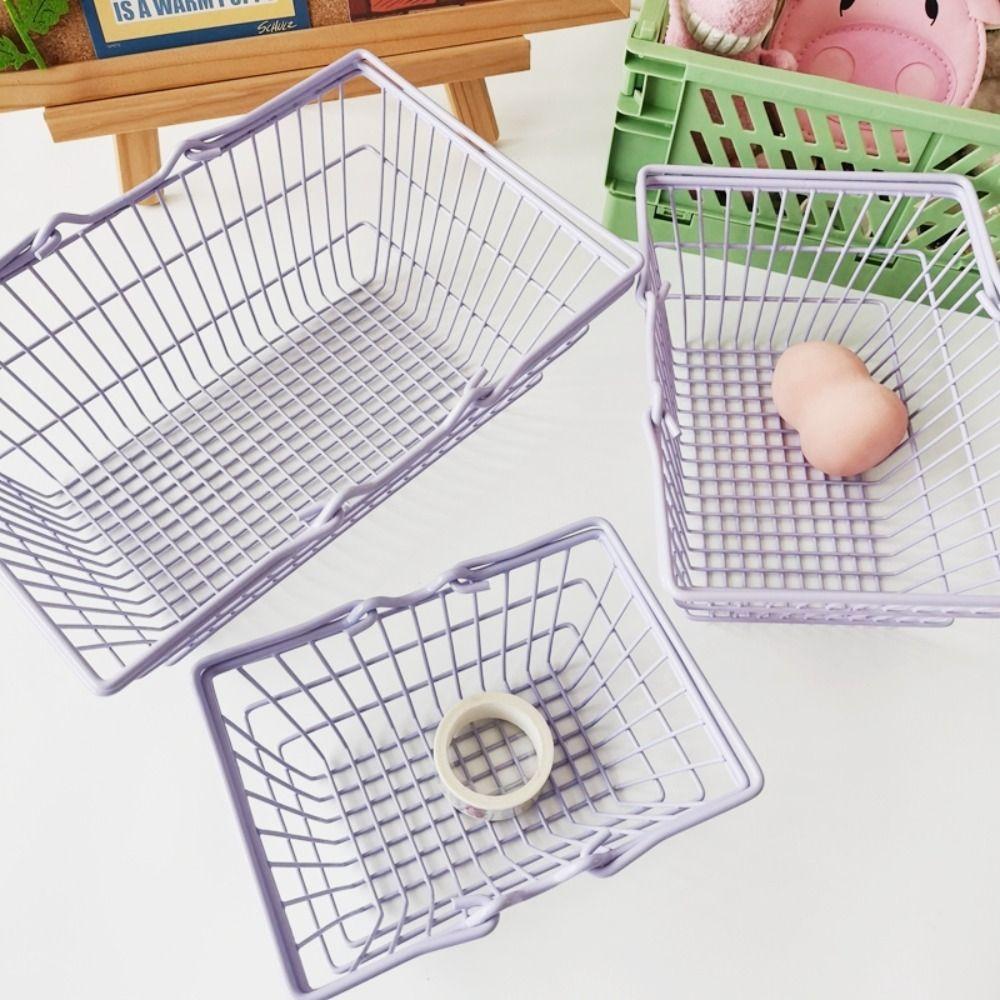 Hollow Mini Storage Basket Metal Toy Trolley Container Portable Desktop Stationery Holder Girls