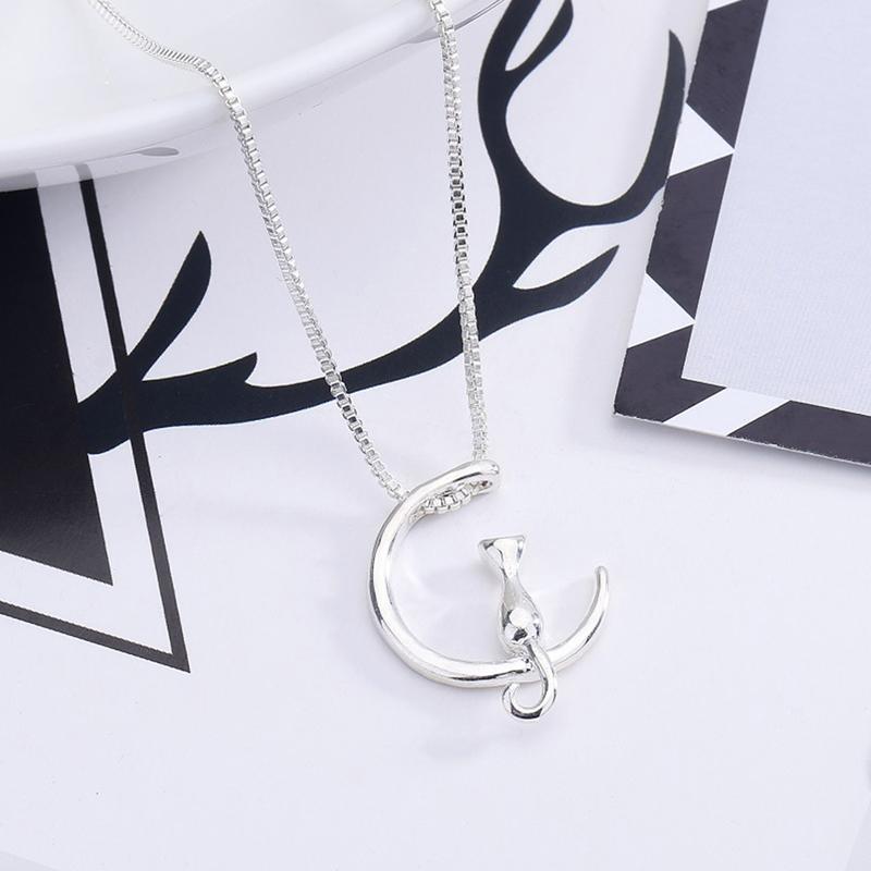 Pure 925 Sterling Silver Cat Charm Pendant Necklaces For Women New Fashion Jewely Small Chokers Necklaces Fine Jewelry