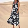 Women's Summer Casual Fashion Flower Printed Sleeveless  Pocket Dress