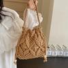 Woven Straw Bag Women's Summer Versatile 2024 New Fashion Niche Design Crossbody Bucket Bag Seaside Beach Bag