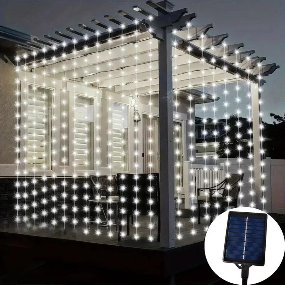 LED Solar Curtain Lights Outdoor Gardens Fairy Lamp Outside Courtyards Holiday Parties Christmas Decorations Copper Wire Lights