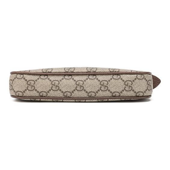 Gucci Сумка для маджонга Ophidia с двойным логотипом G и застежкой-молнией, изготовленная из холста и кожи, подмышечная сумка, сумка через плечо, мини-сумка для женщин, бежевого цвета с черными вставками.