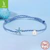 S925 Sterling Silver Starfish Bead Bracelet Summer Blue Ocean Wind Hand Rope Bracelet Jewelry