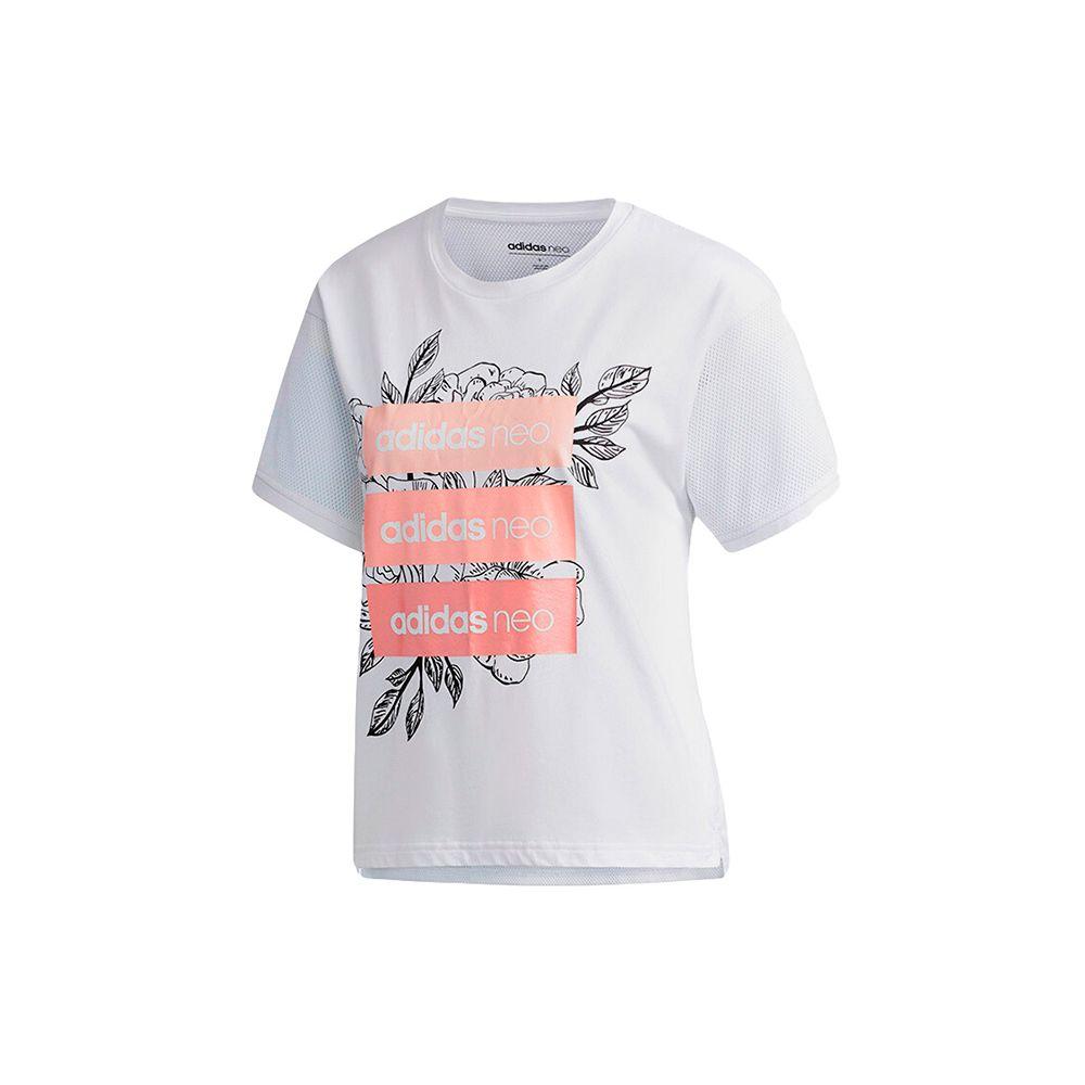 adidas Футболка Neo Casual Sports с круглым вырезом и коротким рукавом, с заниженной линией плеч, женская, белая DU2373