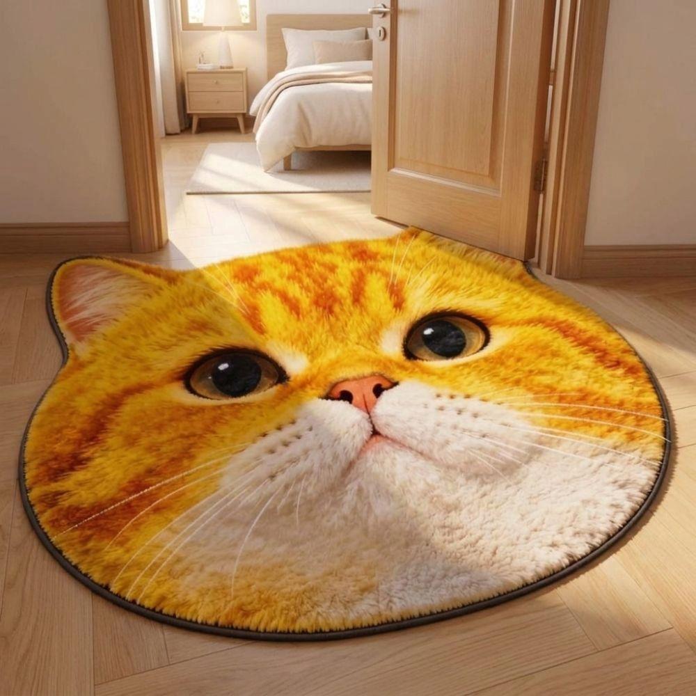 2D Home Decor Carpet Non-Slip Cartoon Carpet Soft Cat-Shaped Area Rug Living Rooms