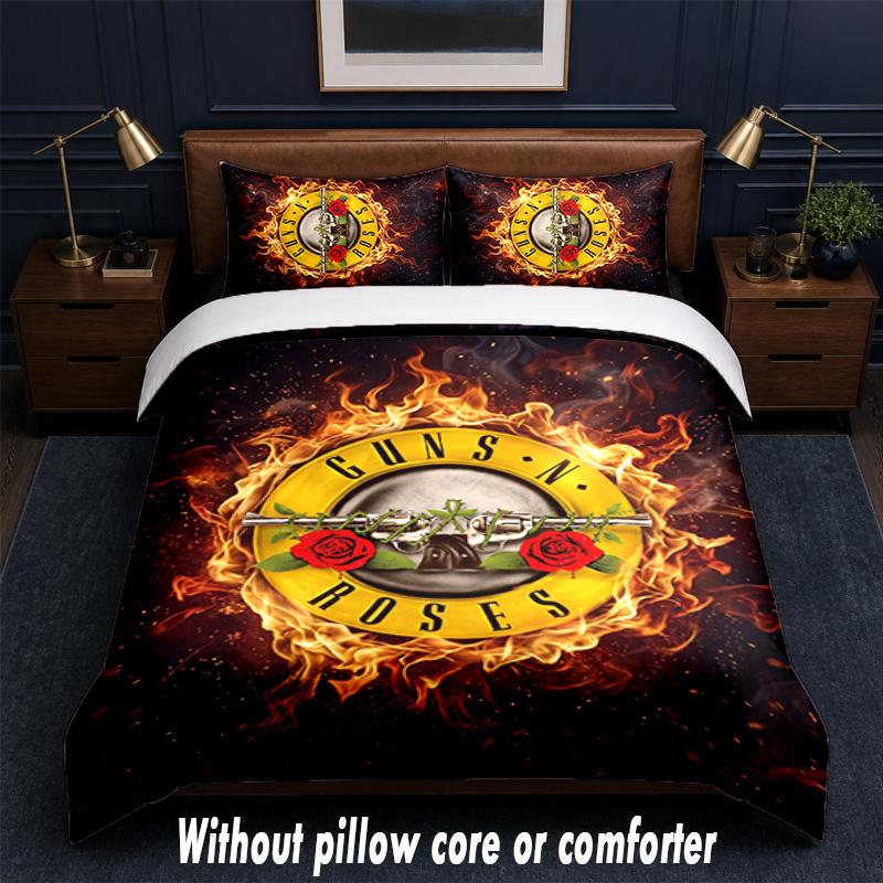 Guns N’ Roses Design Bed Bedding Set 1 Duvet Cover + 2 Pillowcases Soft Breathable Household Bed Linens