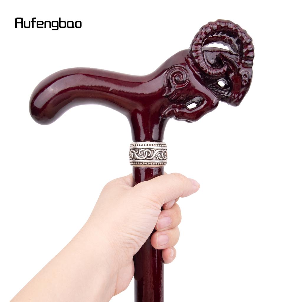 Brown Goat Wooden Fashion Stick Decorative Vampire Cospaly Party Wood Walking Cane Halloween Mace Wand Crosier 95cm