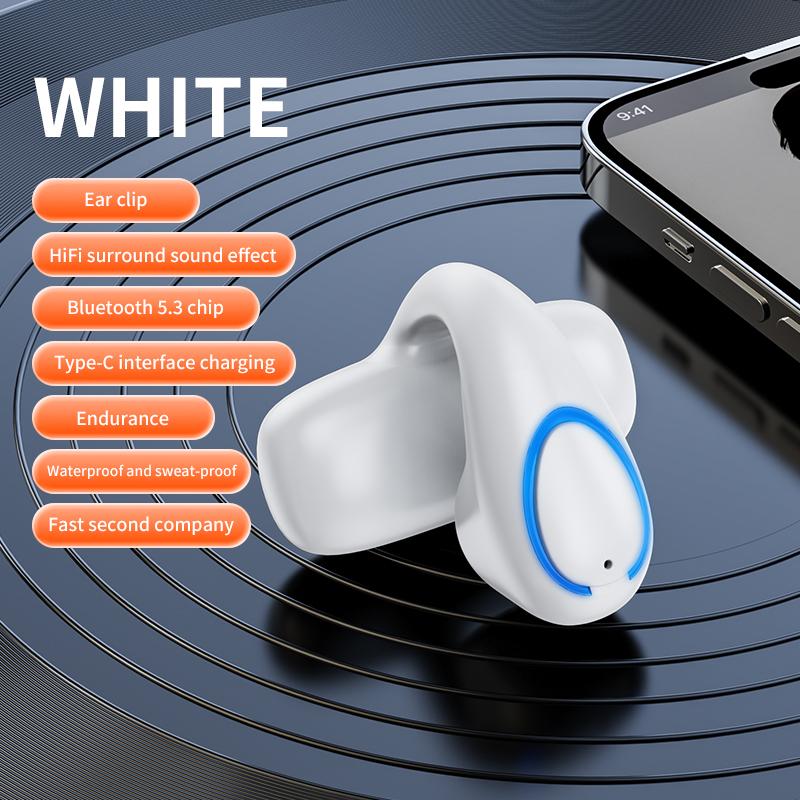 VAORLO Ear-Clip Single Earphone Painless Wear 50 Hours Music Time HiFi Low Lantency Earbud With Microphone Bluetooth 5.3 Headset