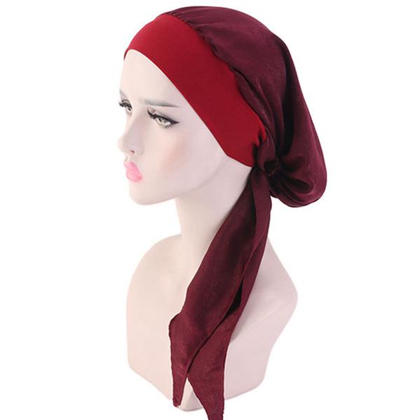 Fashion Personality Temperament Ladies Pirate Hat Pure Color Simulation Silk Scarf Hat Elastic Hair Band Braid Hat