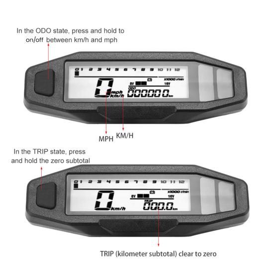 Многофункциональный мотоциклетный спидометр, водонепроницаемый универсальный мини-ЖК-экран, цифровой спидометр, тахометр