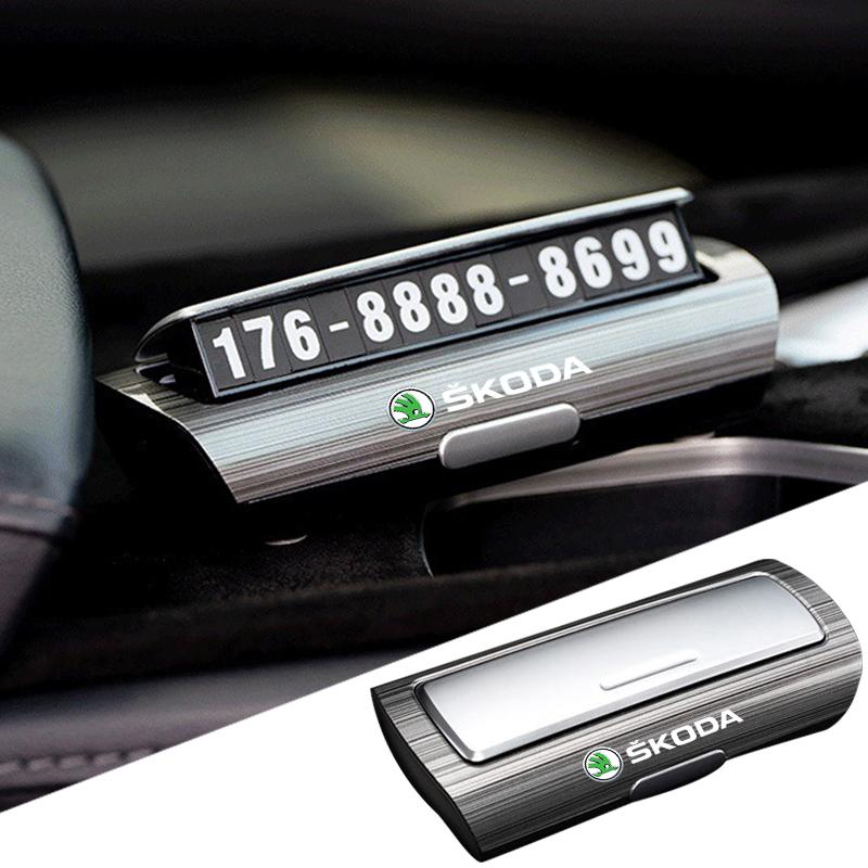 Car Temporary Stop Sign Parking Telephone Number Card Plate For Skoda Octavia Rapid Kodiaq Karoq Fabia Kamiq Superb Accessories agk633