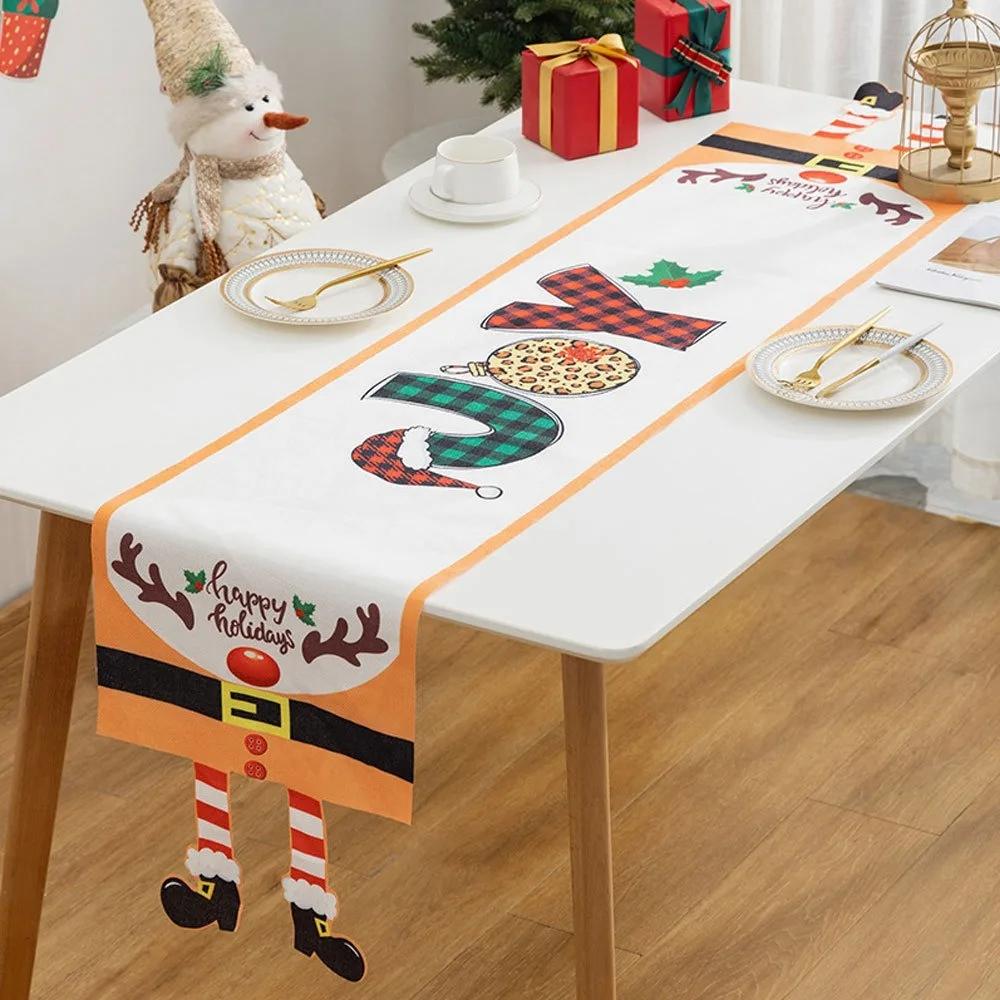 Мультяшная ткань Рождественская скатерть Рождественский орнамент Navidad Table Runner Многоразовый Рождественский флаг для стола Рождество