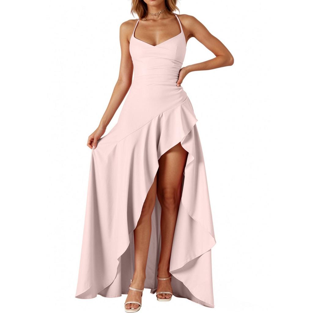 Модное женское вечернее платье сексуальное платье с подтяжками и открытой спиной с высоким разрезом