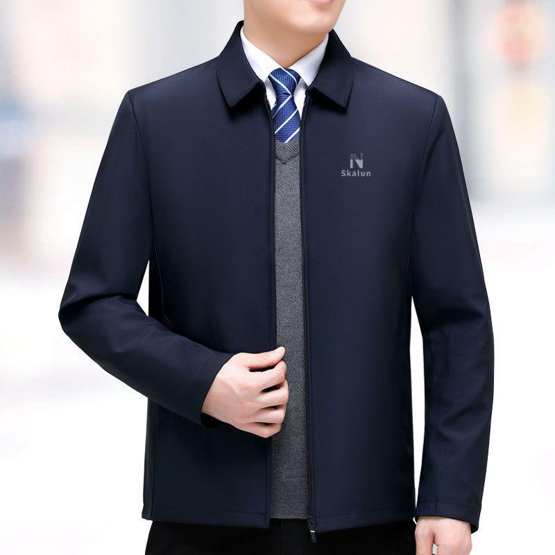 Men's Lapel Jacket: Loose Fit, Plus Size, Dad Style, Versatile Business Wear for Middle-aged & Elderly - Spring & Autumn