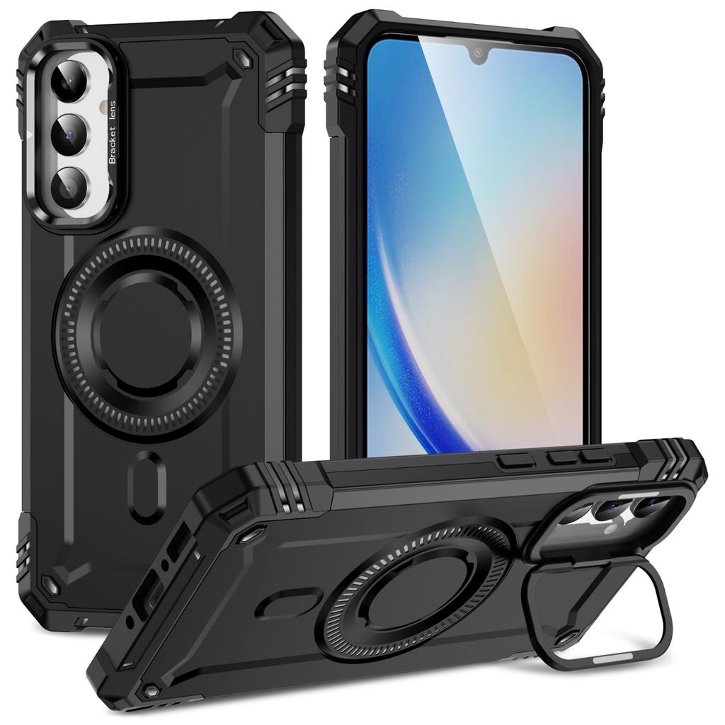For Samsung Galaxy A26 5G Case Compatible with MagSafe Metal Lens Frame Kickstand PC+TPU Mobile Cover