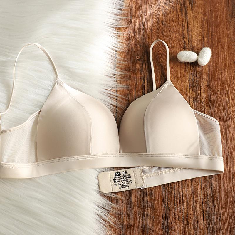 % Mulberry silk silk inner triangle cup underwear women's small breasts slightly gathered thin silk surface seamless bra cover