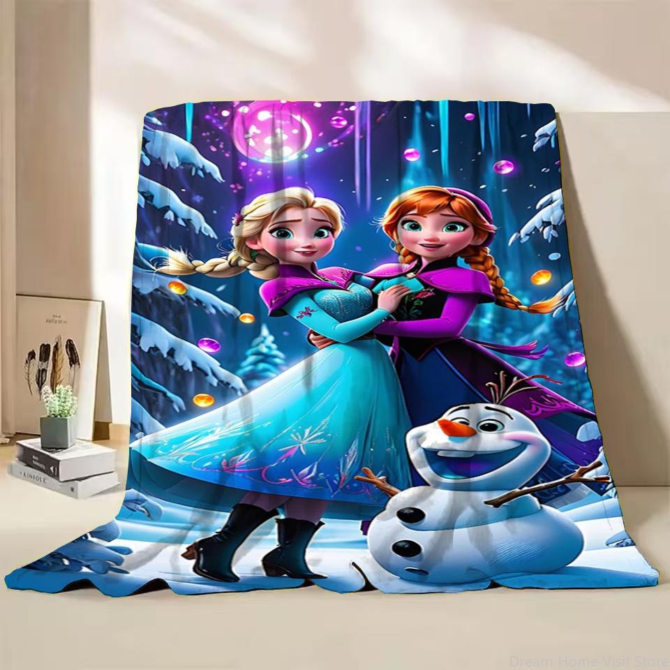 Disney Frozen Elsa Princess Childrens Adult Soft Flannel Blanket Fluffy Baby Plush for Bedroom Travel Office Cover Warm Blankets
