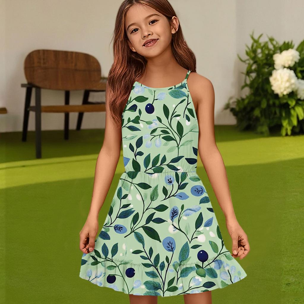 Детское летнее повседневное модное платье с круглым вырезом, однотонное, без рукавов
