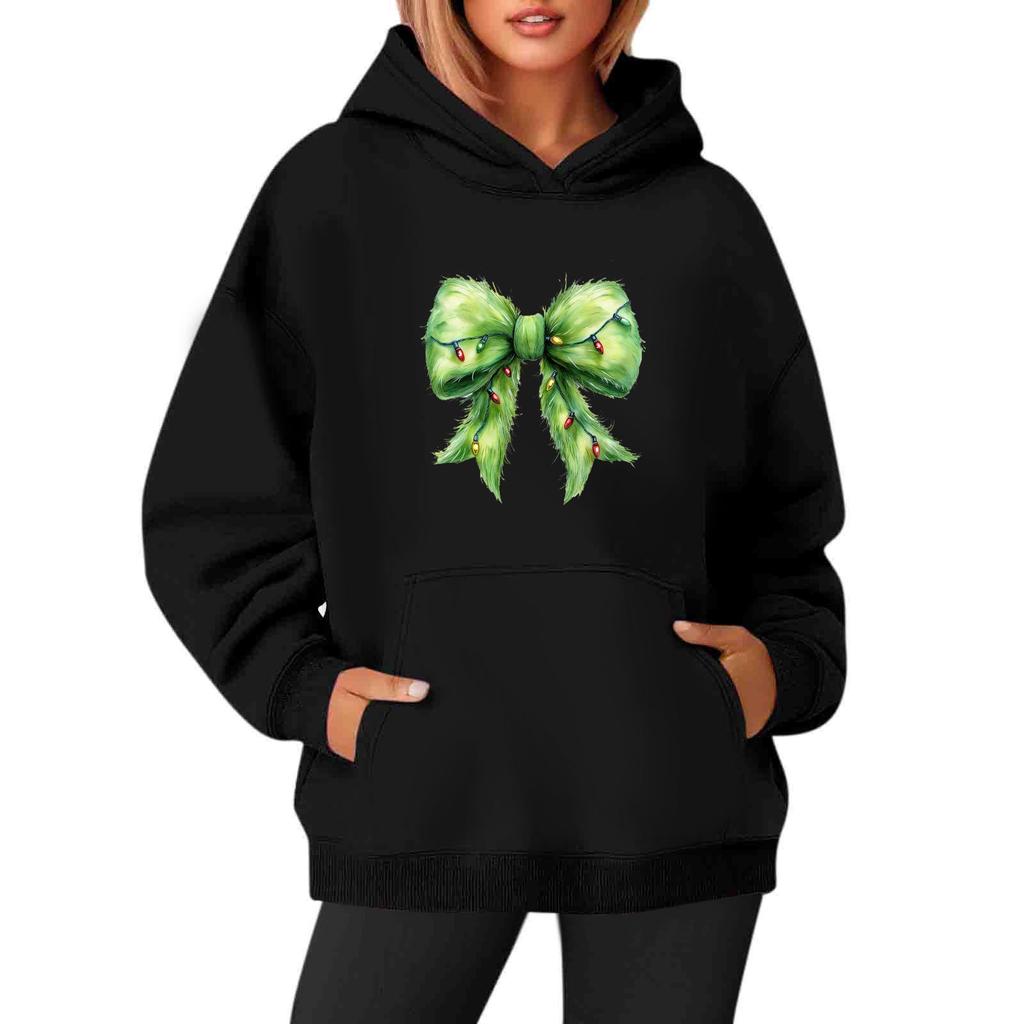 Женские толстовки с круглым вырезом, длинным рукавом, рождественским принтом, однотонная толстовка с капюшоном