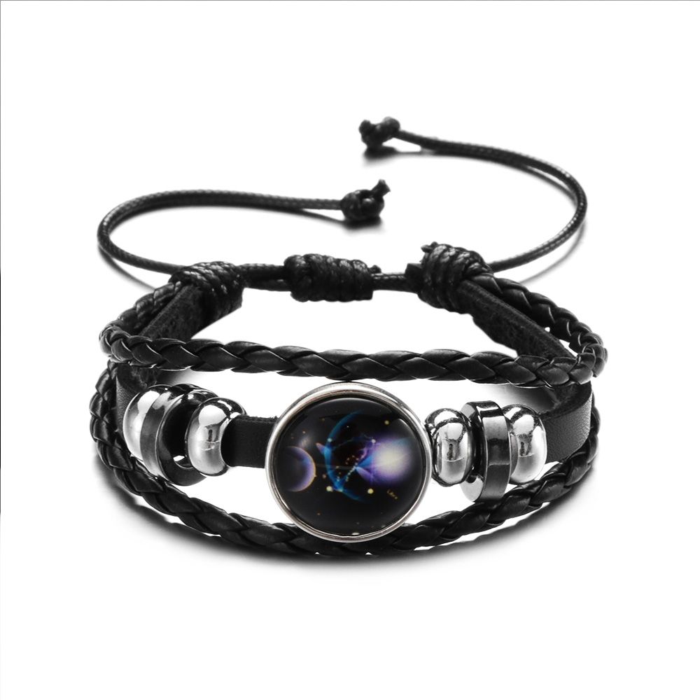 Adjustable Men Women 12 Constellation Zodiac Signs Bracelet Luminous  Braided Print Leather