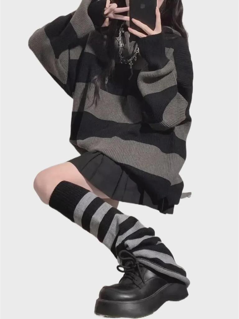 Женский ретро-свитер с капюшоном и полосками - осень/зима в японском стиле для колледжа