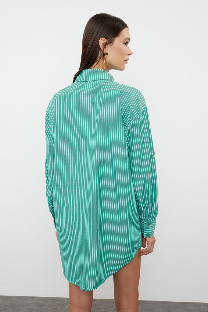 Women's Style Shirt Green Striped Woven Shirt