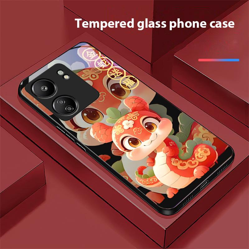 Новый мультяшный змея для Xiaomi Redmi 13C Note13 12 Pro Plus 5G Note 9 13T Pro POCO X6 F5 F6 Черный чехол для телефона из закаленного стекла