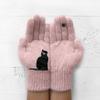 1 пара зимних вязаных перчаток, толстые плюшевые однотонные с принтом кошек и птиц, высокоэластичные, ветрозащитные, сохраняющие тепло, перчатки для велоспорта