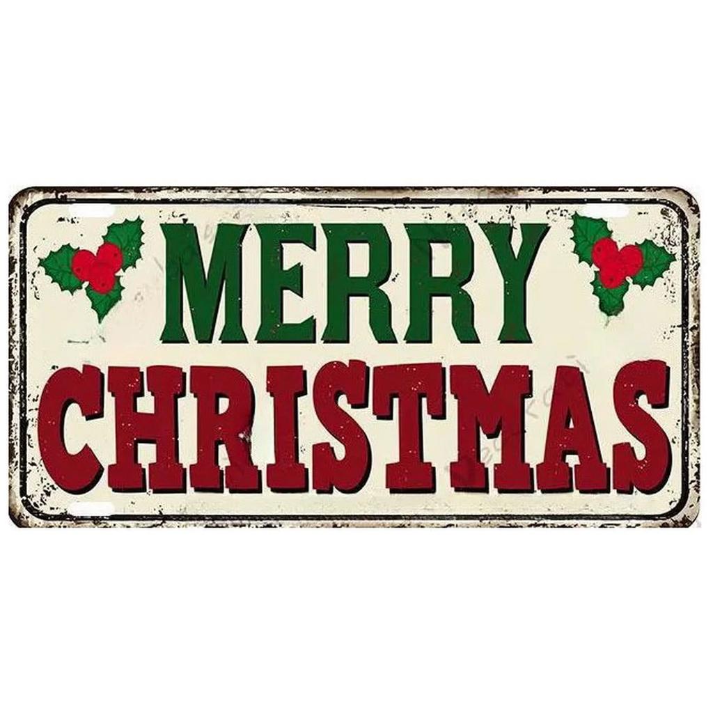 Christmas License Plate Metal Tin Signs for Wall Art Decoration Vintage Tags Metal Automotive Signs For Cafe Bar Club Garage Pub