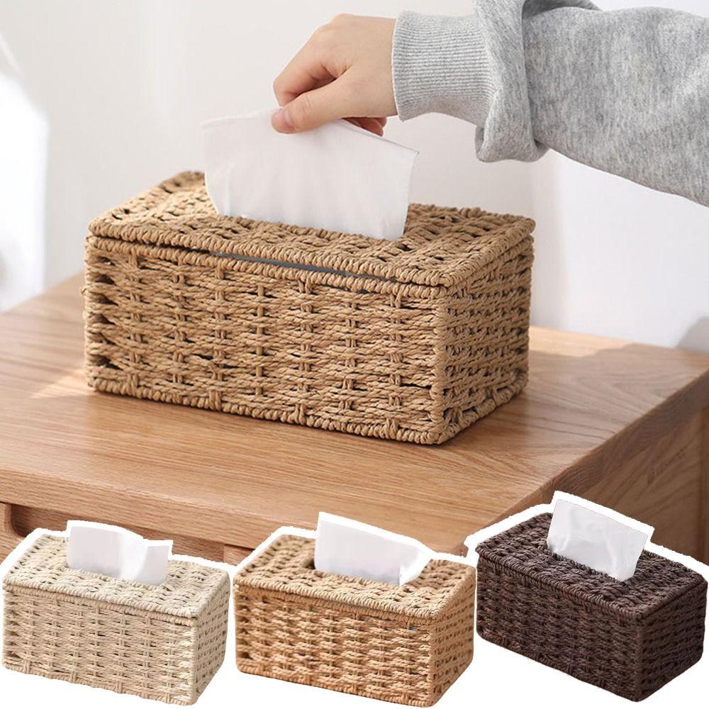 Handmade Imitation Rattan Tissue Case Decoration Tissue Paper Container Living Room