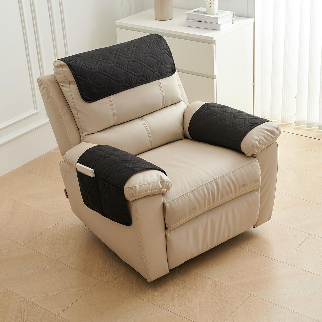 Sofa Armrest Towel Set 3 Pieces With Storage Pocket For Couch Chair Cushion Headrest And Armrest Cover Comfortable Soft Fabric Home Decor