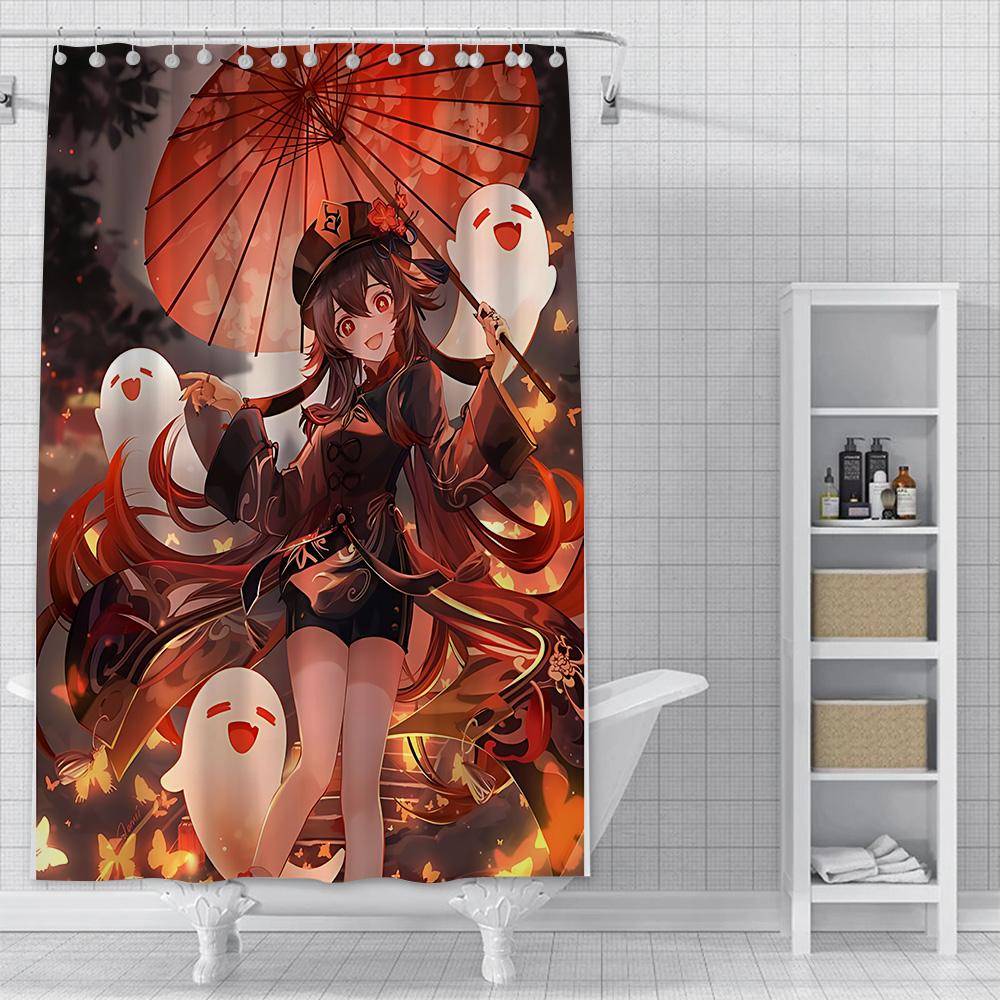 Shower Curtain Waterproof Polyester Fabric Paint Colorful Bath Curtains Genshin Impact Home Bathroom Decor Curtain With Hook