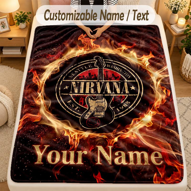 Flannel BlanketNirvana Custom Name Text Personalized Soft Warm Throw Blanket Home Decor Gift