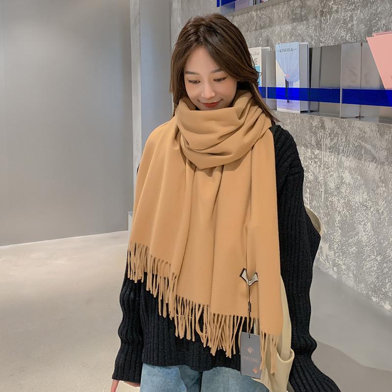 Women'S Thick Warm Solid Color Scarf Autumn And Winter New Style Cashmere Scarf Versatile Wool Scarf