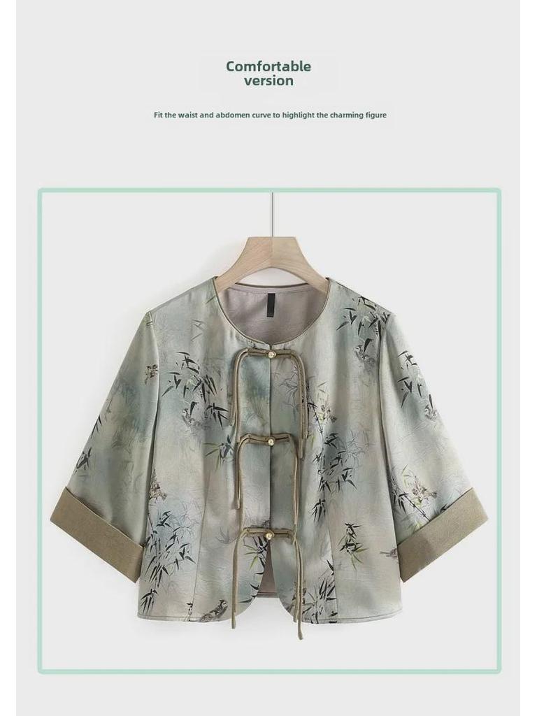 Летнее платье в стиле ретро в китайском стиле 2024 года: Элегантный костюм-двойка для женщин среднего и пожилого возраста