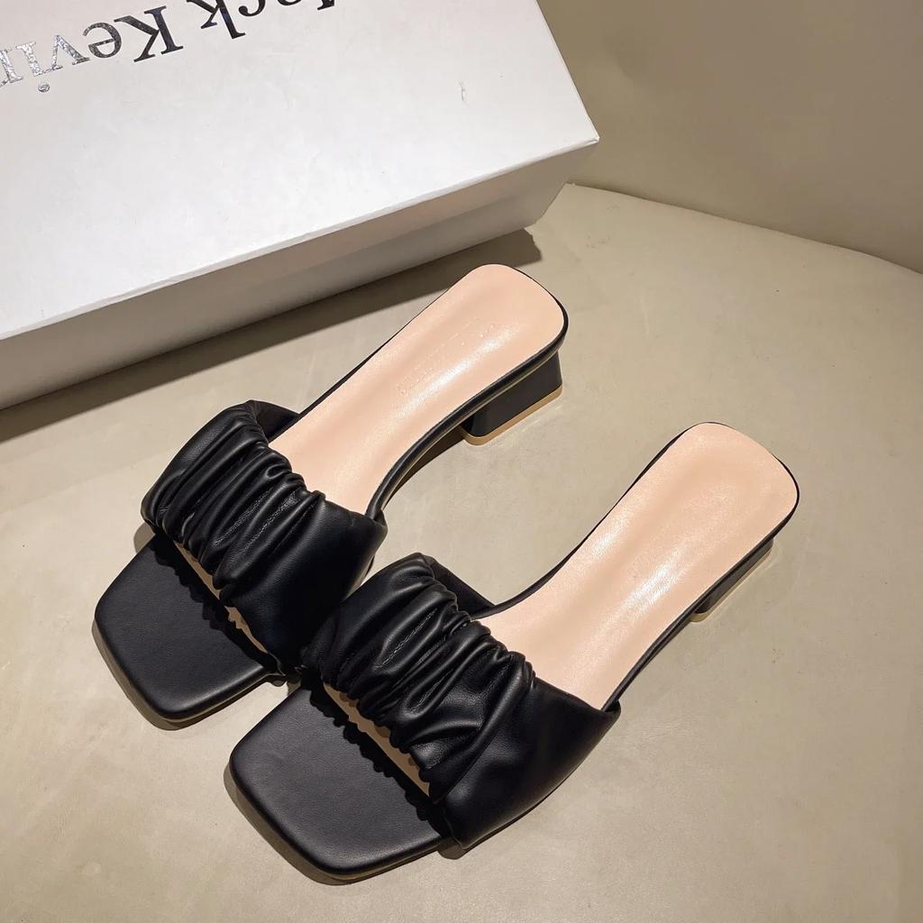 Мода 2024 года, новые летние тапочки на высоком каблуке в одну линию, женские модные сложенные внешние тапочки, классные тапочки, размер плюс 40